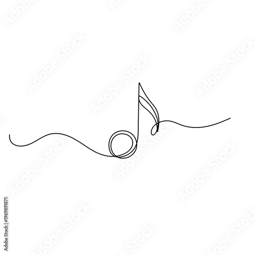 Continuous one line drawing of a musical eighth note on a wavy path.

