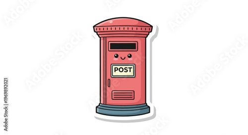 Adorable Sticker Icon Smiling Postbox in Charming Soft Pastel Reds and Blues.transparent.