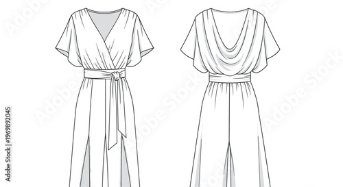 Fashion Forward Jumpsuit Illustration: A Stylish Vector Design for Modern Apparel, Emphasizing Sophistication, Grace, and Contemporary Trends in Women's Wear Design
