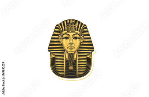 Ancient King Tutankhamun Mask Silhouette Sticker, Artifact Realism Stencil Vector, Hand Etched Pharaonic Museum Specimen