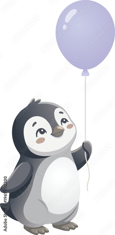 Fototapeta premium Baby Penguin Holding Balloon Kids Nursery Birthday Design 