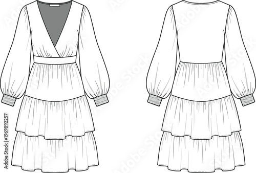 Fashionable Tiered Dress Sketch: A Stylish and Modern Design for Apparel Design, Fashion Illustration, and Dressmaking Projects, Ideal for Spring and Summer Collections