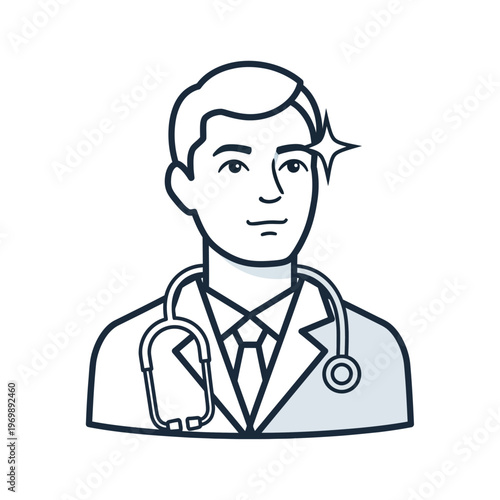 Male Doctor Icon with Stethoscope, Professional Medical Illustration