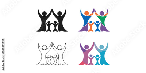 Family Celebration Silhouette Icon Set High Five Gradient Outline Collection