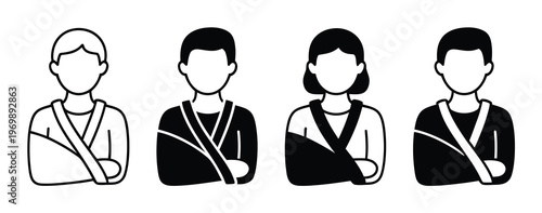 Diverse group of people wearing arm slings, symbolizing injury and recovery