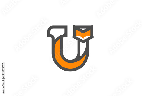 Letter U Fox Logo, Fox with Letter U combination, Fox Logo Design, vector illustration
