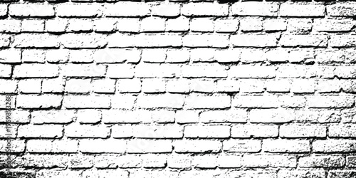 A high contrast black and white graphic illustration of a rough and weathered brick wall texture