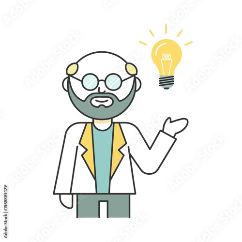 Scientist with Glowing Light Bulb Idea Symbol Above Head