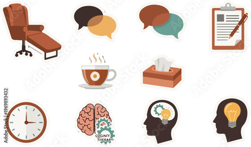 Set of psychological therapy and mental health treatment icons. collection of psychological consultation symbols.
