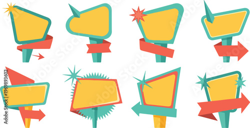 Vintage neon roadside motel style signage collection for creative design projects marketing and commercial advertising.