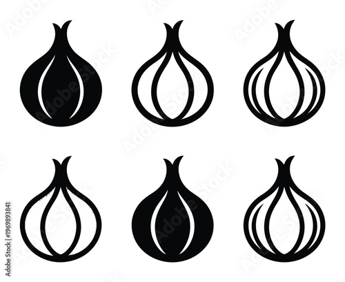 Six Black and White Onion in a Grid