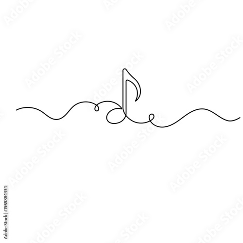 Continuous one line drawing of a musical eighth note on a wavy path.
