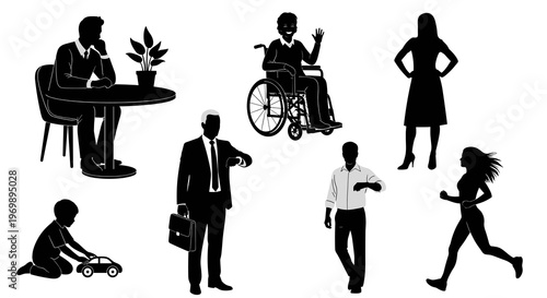 Diverse Group of People Silhouettes: Community, Lifestyle and Business Concepts in Vector Illustration (Corporate, Inclusion, Activity)