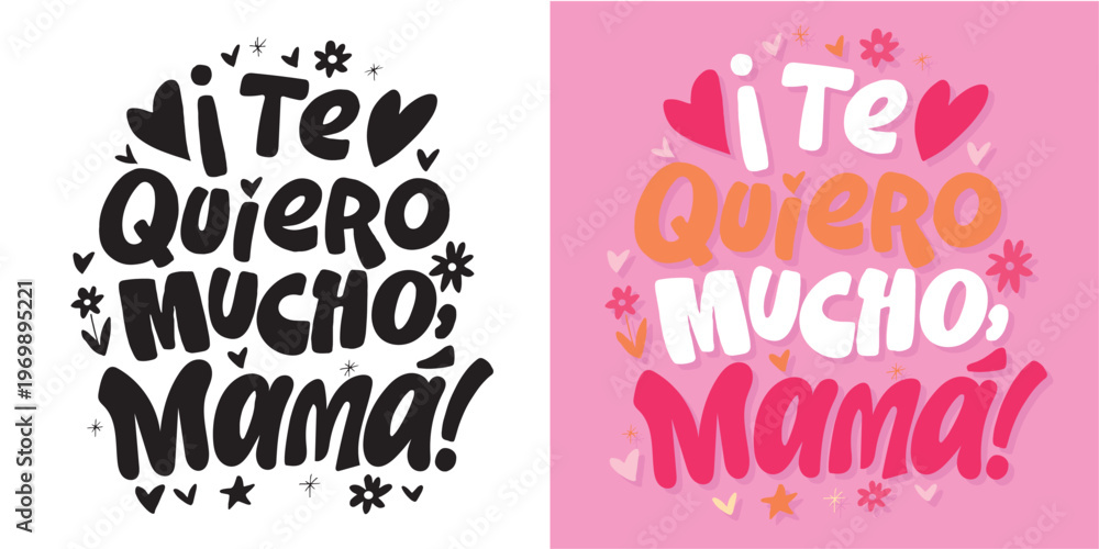 Obraz premium Happy Mother's Day in spanish - cute trendy hand dtawm doodle lettering print. T-shirt design, mug print, sticker.