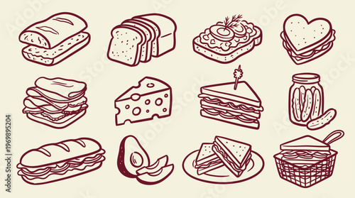 Sandwiches and Ingredients Collection Hand-Drawn Style