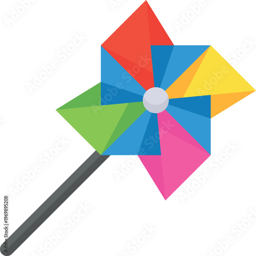 A colorful vector illustration of a pinwheel on a stick, showcasing bright hues and a whimsical appearance.