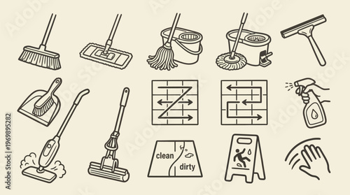 Cleaning Tools and Symbols Collection Vector Illustration