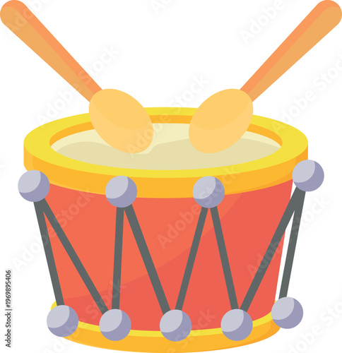 A drum with two drumsticks resting on top, showcasing a vibrant design and a polished surface.