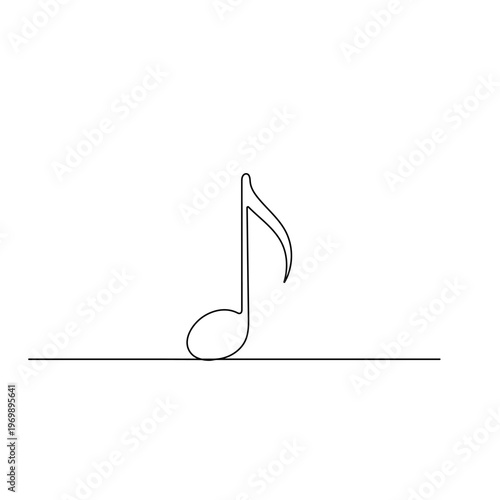 Continuous one line drawing of a musical eighth note on a wavy path.

