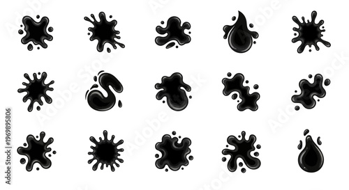 Black ink blots collection, abstract stains set