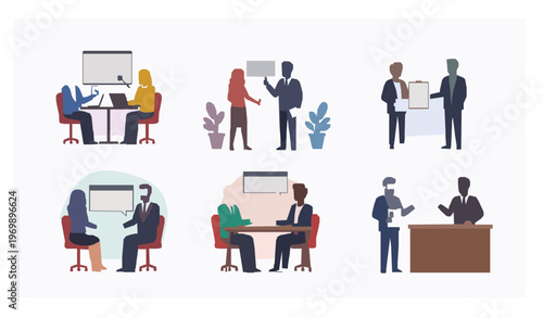 Job search and interview flat vector illustration set