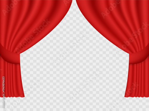 Red curtains. Vector 3D illustration isolated on transparent background.