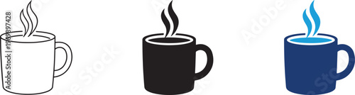 Minimalist vector illustration of a steaming hot drink cup icon for coffee, tea, or cocoa breaks.