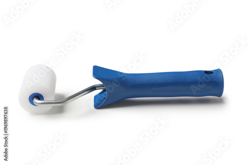 Paint roller with blue hand...
