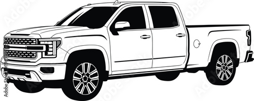 Pickup truck vector illustration modern vehicle transport car isolated on white background detailed automotive design style realistic silhouette concept