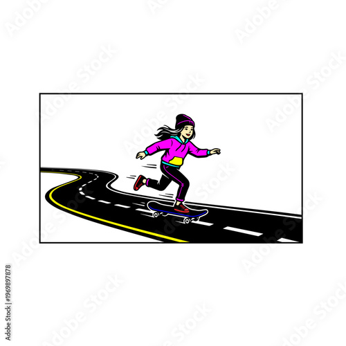 Girl Skating on a Road-Skateboard Skating
