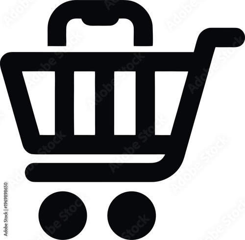 Online shopping e commerce silhouette with mobile phone and cart minimal black vector isolated transparent background digital retail concept