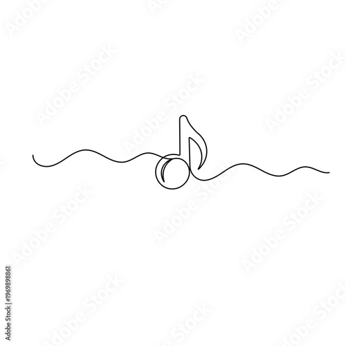 Continuous one line drawing of a musical eighth note on a wavy path.
