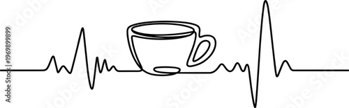 Coffee Cup on Heartbeat Line Art