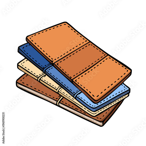 Stack of colorful leather cardholder wallets with stitched edges