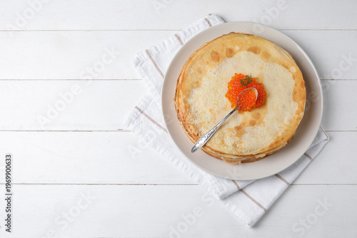 Delicious pancakes with spo...