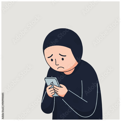 Woman in Hijab Looking at Phone with Anger.