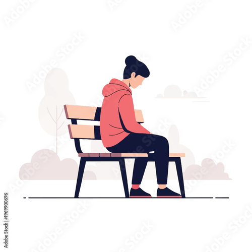 Woman Sitting Alone on a Bench.