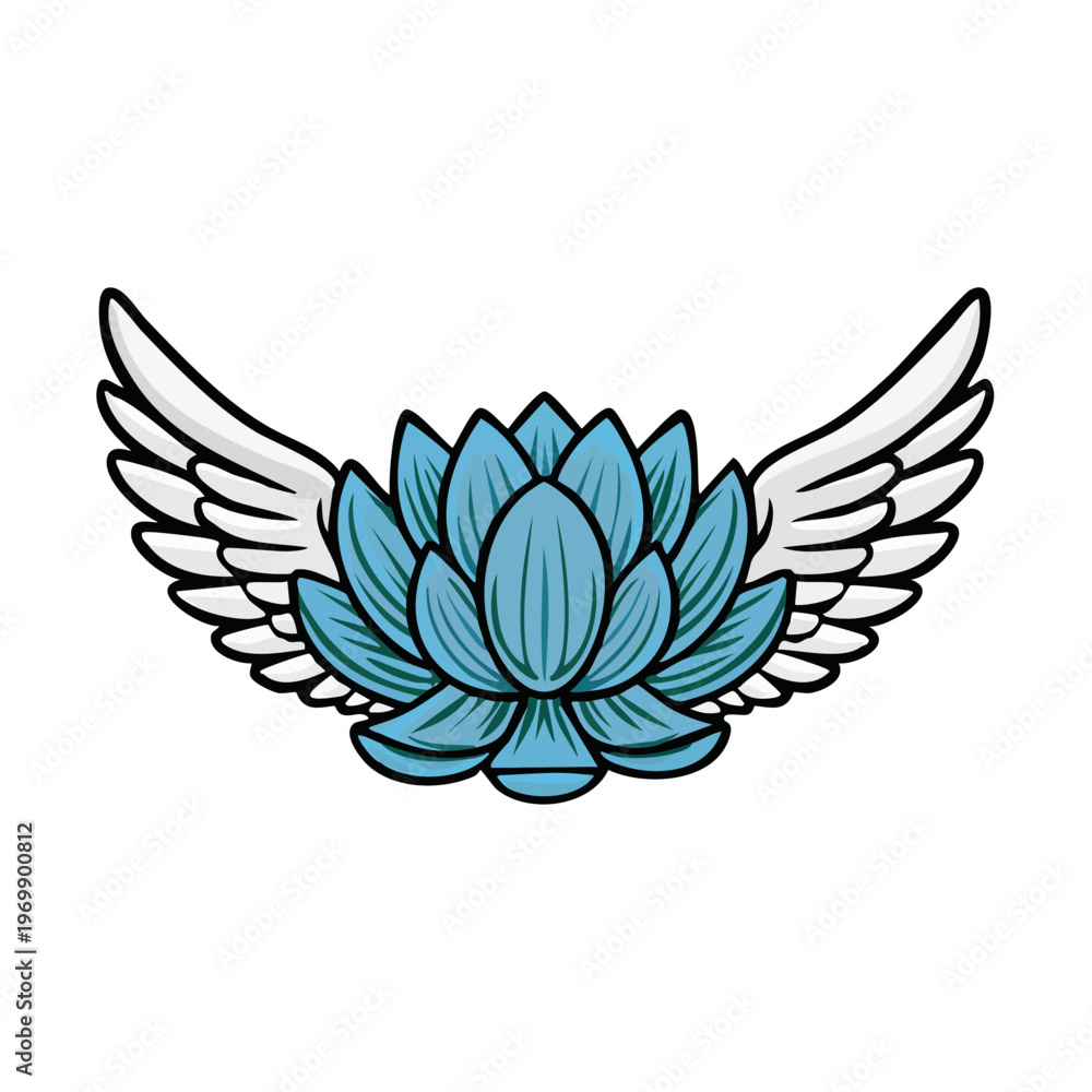 Fototapeta premium Artistic blue lotus flower with outstretched white wings symbol of peace and spirituality