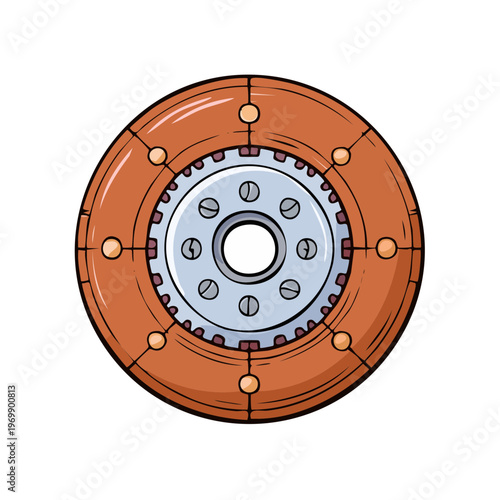 Detailed Illustration of a Car Clutch Disc with Metal Hub and Rivets