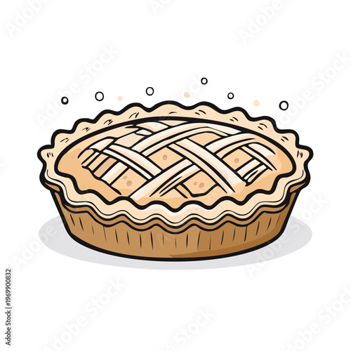 Delicious freshly baked lattice top apple pie dessert illustration simple cartoon style