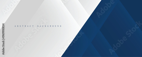 White and blue modern abstract wide banner with geometric shapes. Dark blue and white abstract background. Vector illustration