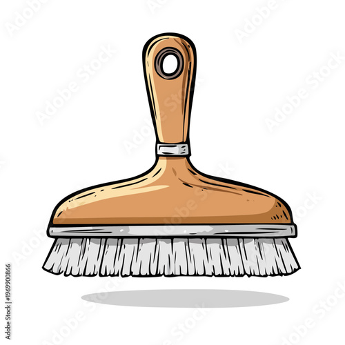 Handheld brush for sweeping dust and debris with a wooden handle and bristles