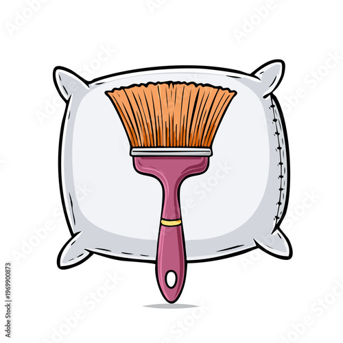 Handheld paintbrush rests on a soft white pillow symbolizing creative comfort and artistic rest