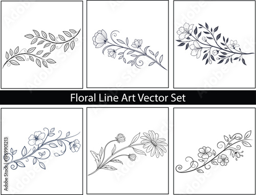 Floral Divider Line Art Vector Set