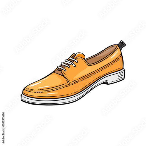 Stylish yellow leather oxford shoe with white laces, a classic footwear design for men, presented as a clean illustration.