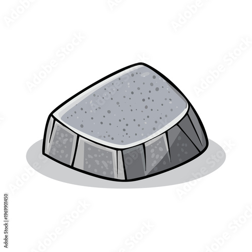 Stylized Gray Stone Paving Block with Textured Surface and Shadow