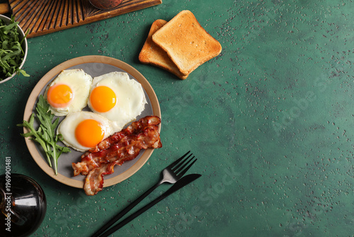 Plate with tasty fried eggs...