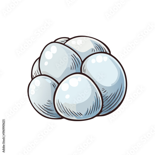 Round white orbs clustered together with smooth edges and shaded details
