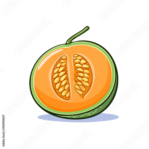 A vibrant cross section of a ripe cantaloupe melon showing its juicy orange flesh and seeds