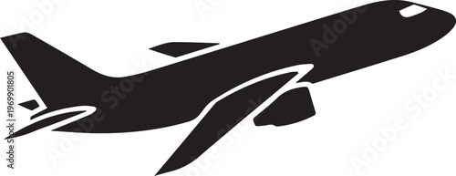 Commercial Airplane Silhouette Icon - Modern Jet Airliner Taking Off Vector